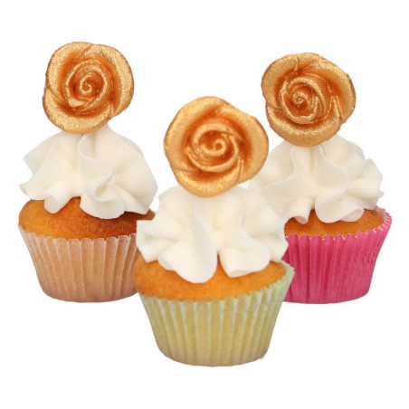 6 Rosas de mazapán doradas