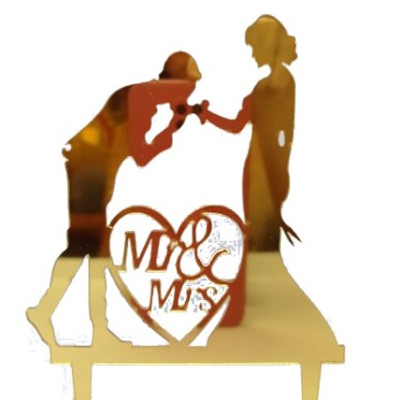 Topper tarta boda - novios beso oro