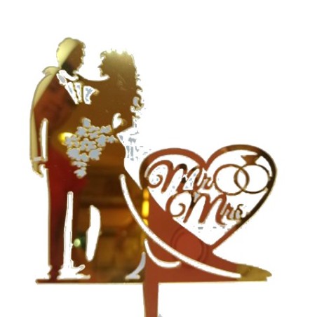 Topper tarta boda - oro corazón