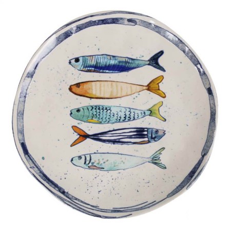 Plato llano 26 cm cerámica con peces – Vajilla mediterránea