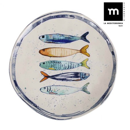 Plato llano 26 cm cerámica con peces – Vajilla mediterránea