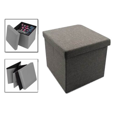 PUFF GRIS ALMACENAJE CUADRADO CON TAPA 38CMX38CM