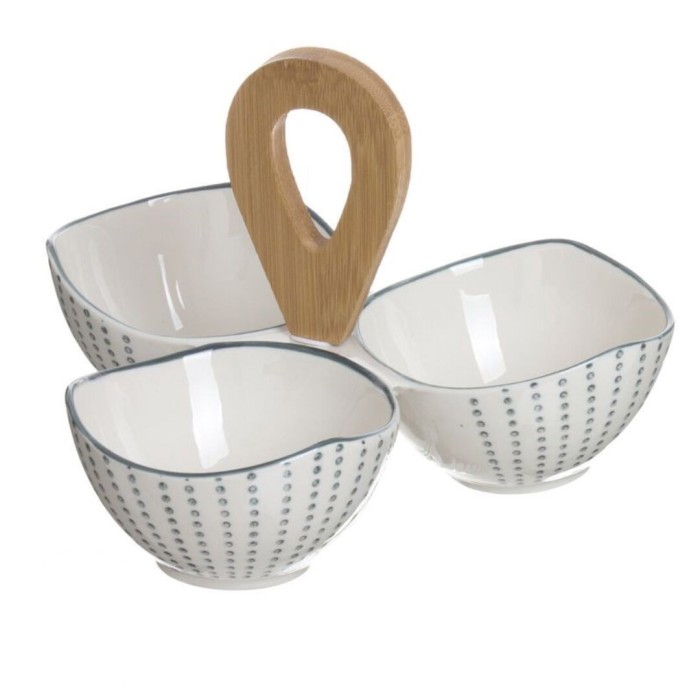 BOL TRIPLE TOPOS CERAMICA ASA MADERA 