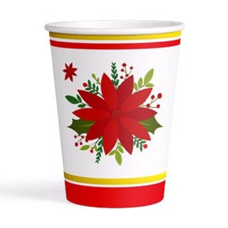 6 VASOS DE CARTÓN NAVIDAD - FLOR DE PASCUA