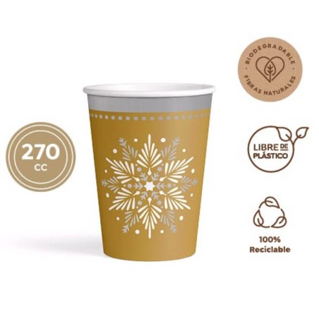 6 VASOS DE CARTÓN - ORO 270CC