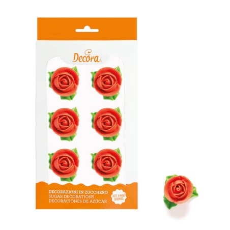 6 rosas de azúcar rojas