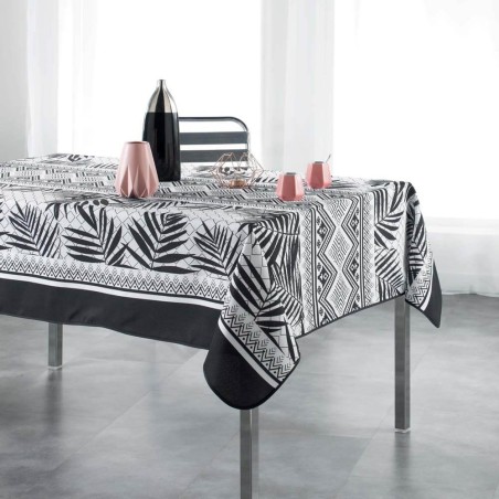 MANTEL ANTIMANCHAS 150X240CM HOJAS NEGRO