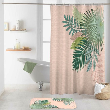 CORTINA DE BAÑO 180X200CM HOJAS ROSA