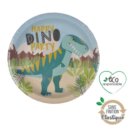 6 PLATOS DESECHABLES DINOSAURIO 23CM BAMBU