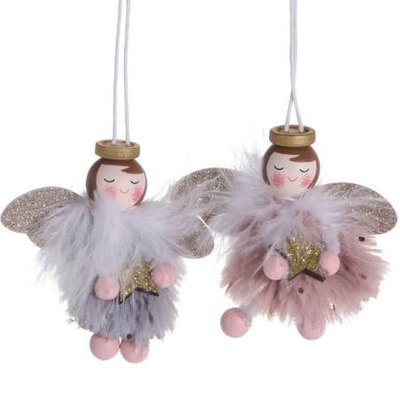 2 ÁNGELES ÁRBOL DE NAVIDAD 11CM ROSA/GRIS