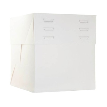 Caja para tarta 4 alturas regulables 20×20 cm – Cartón blanco resistente