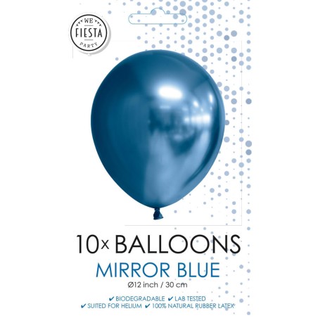 10 globos látex azul cromado 30cm