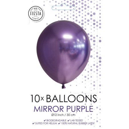 10 globos látex purpura cromado 30cm