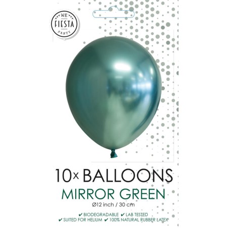 10 globos látex verde cromado 30cm