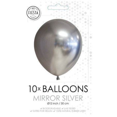 10 globos látex plata cromado 30cm