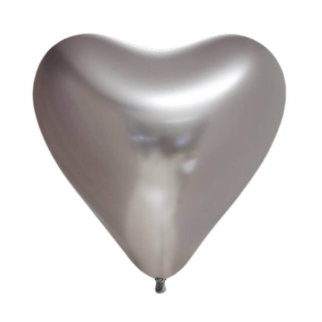 6 globos látex corazón plata cromado 30cm