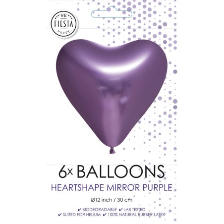 6 globos látex corazón purpura 30cm