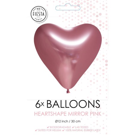 6 globos látex corazón rosa 30cm