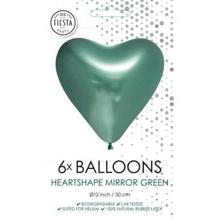 6 globos látex corazón verde 30cm