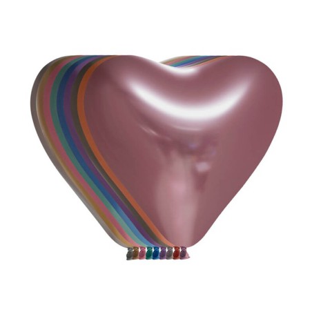 6 globos látex corazón surtidos cromado 30cm