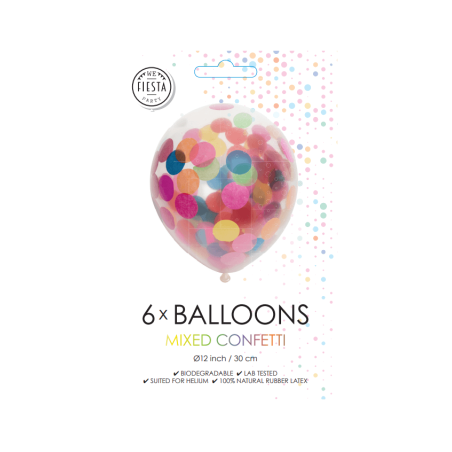 6 globos con confeti multicolor