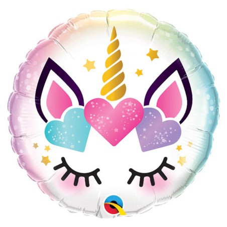 GLOBO UNICORNIO PESTAÑAS 45CM REDONDO 