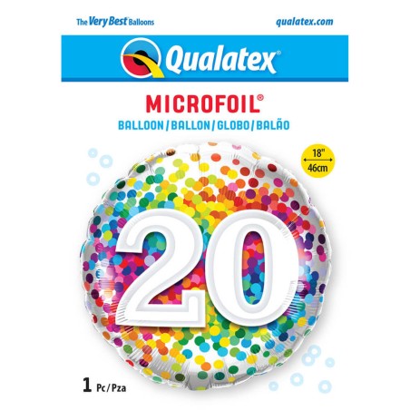 GLOBO CUMPLEAÑOS 20 - CONFETI COLORES 45CM