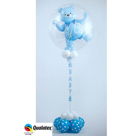 GLOBO DOBLE BURBUJA OSO BEBE AZUL 60CM 