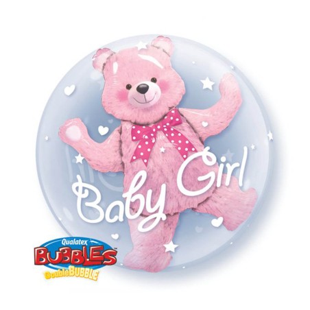 GLOBO DOBLE BURBUJA OSO BEBE ROSA 60CM 