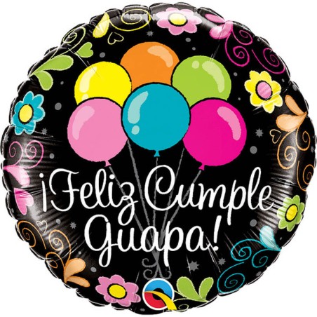 GLOBO FELIZ CUMPLE GUAPA NEGRO 45CM 
