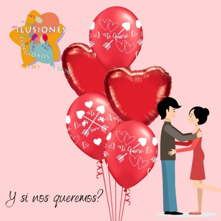 GLOBOS CORAZONES ROJO FLECHAS 5UND