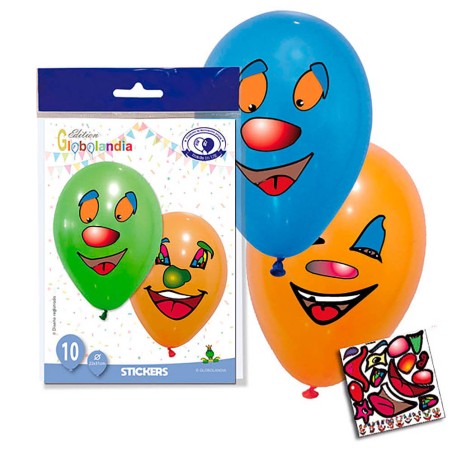 GLOBOS DE LÁTEX CON PEGATINAS CARAS - 10UND