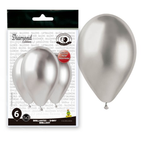 GLOBOS DE LÁTEX PLATA ESPEJO - 31X39CM 6UND