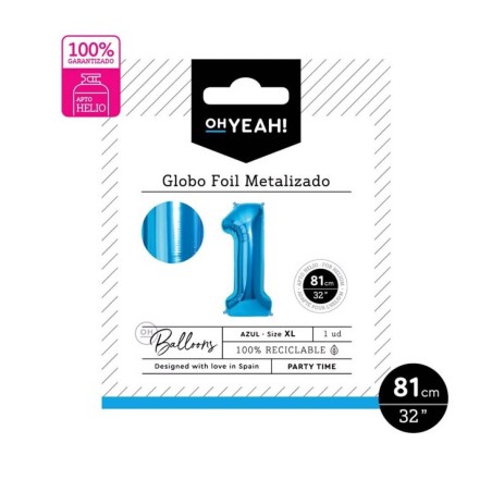 GLOBO NUMERO 1 AZUL 81CM