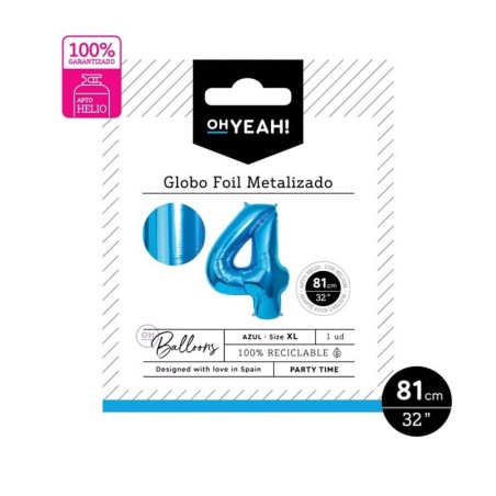 GLOBO NUMERO 4 AZUL 81CM