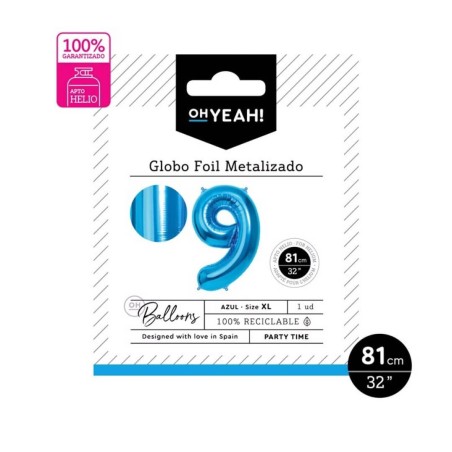GLOBO NUMERO 9 AZUL 81CM