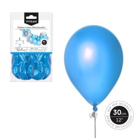 10 GLOBOS AZUL METALIZADO 30CM 