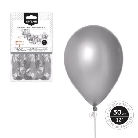 10 GLOBOS PLATA METALIZADO 30CM