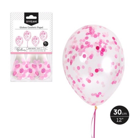 3 GLOBOS CONFETI ROSA 30CM