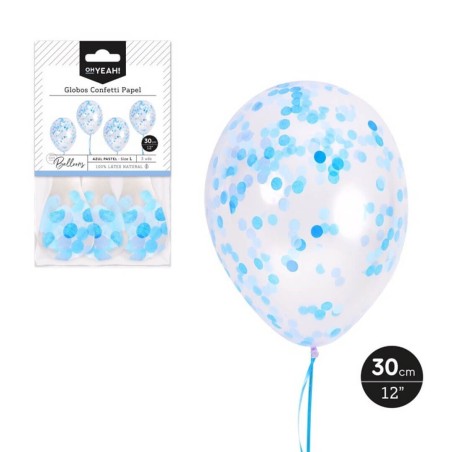 3 GLOBOS AZUL CONFETI 30CM 