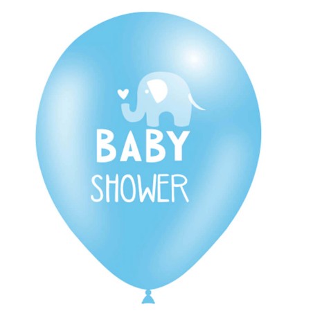 8 GLOBOS BABYSHOWER AZUL - ELEFANTE