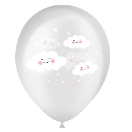 8 GLOBOS TRANSPARENTE NUBES CON CARITAS