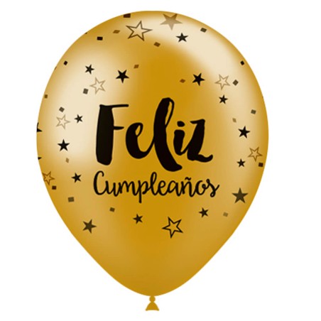 8 GLOBOS FELIZ CUMPLEAÑOS DORADO 30CM