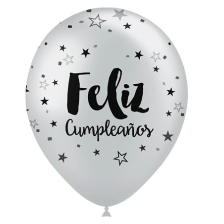 8 GLOBOS FELIZ CUMPLEAÑOS PLATA 30CM