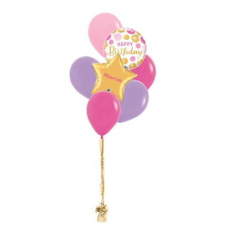 RAMO HAPPY BIRTHDAY + ESTRELLA PERSONALIZADA + 5 GLOBOS LATEX 
