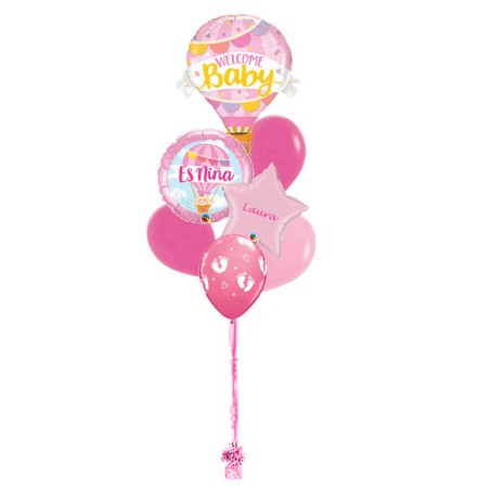 RAMO GLOBO ROSA +ES UN ANIÑA+ ESTRELLA +5 LATEX