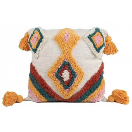 Cojín etnico pompones