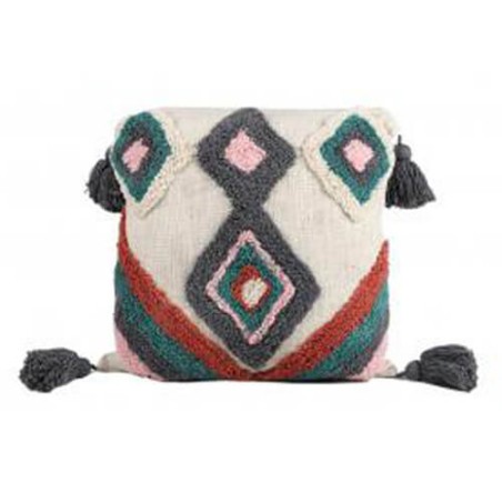 Cojín etnico pompones