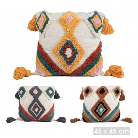 Cojín etnico pompones
