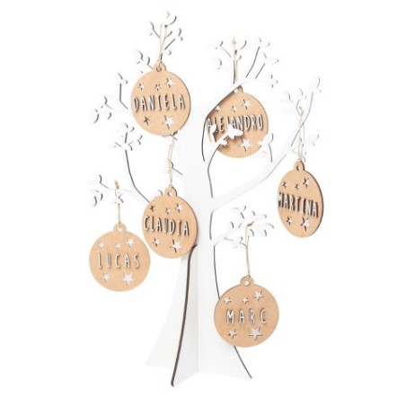 KIT ARBOL +6 BOLAS MADERA LETRAS